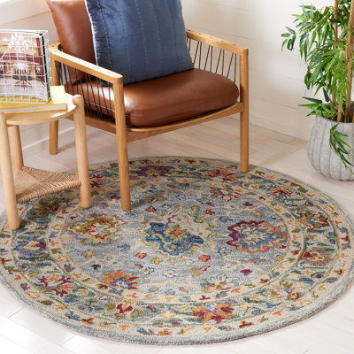 Tapis oriental gris / vert en laine / coton touffeté à la main