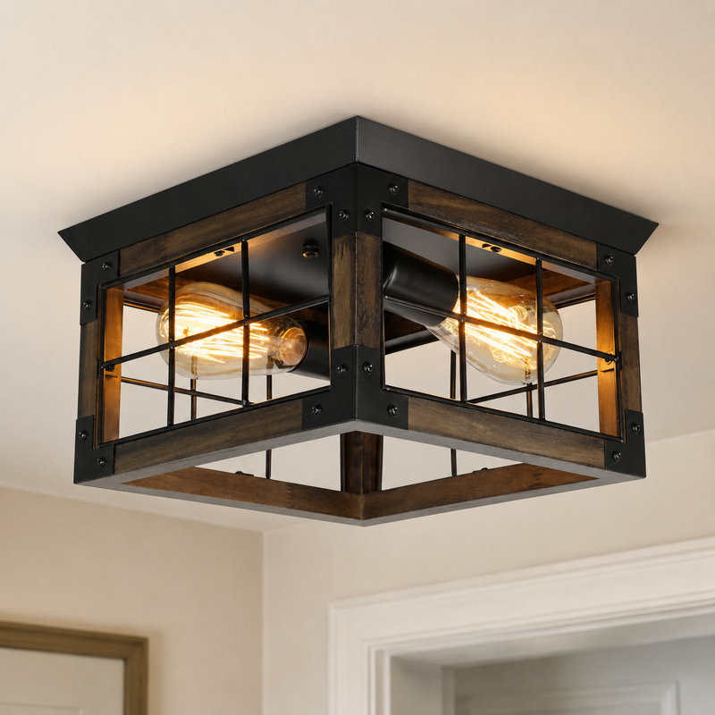 Plafonnier encastré carré en bois rustique 14,57 po Williston Forge, H 6,1 po x l 10,43 po x P 10,43 po