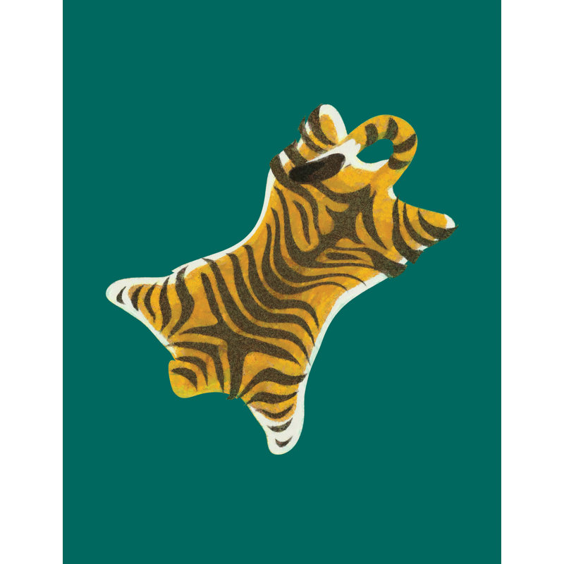 Flat Green Tiger - Painting Print, 91cm H x 61cm W, Black Floater Framed