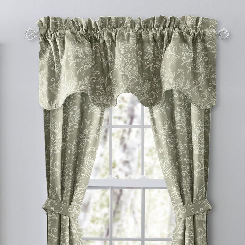 Sanita Cotton Floral Scalloped Window Valance, Sage