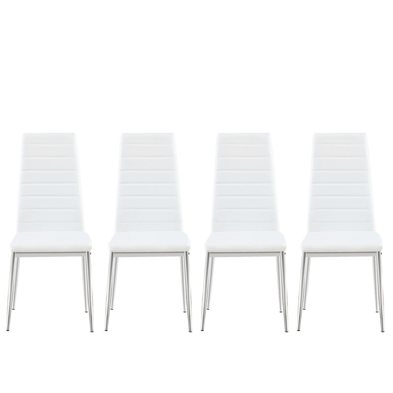 Chaise de salle à manger blanche pour 4 personnes avec cuir PU et pieds argentés brillants, créant un environnement agréable Chaises confortables Grands rassemblements familiaux