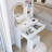 Round LED Mirror Vanity Table with Cushioned Stool and USB Power Socket-914382134