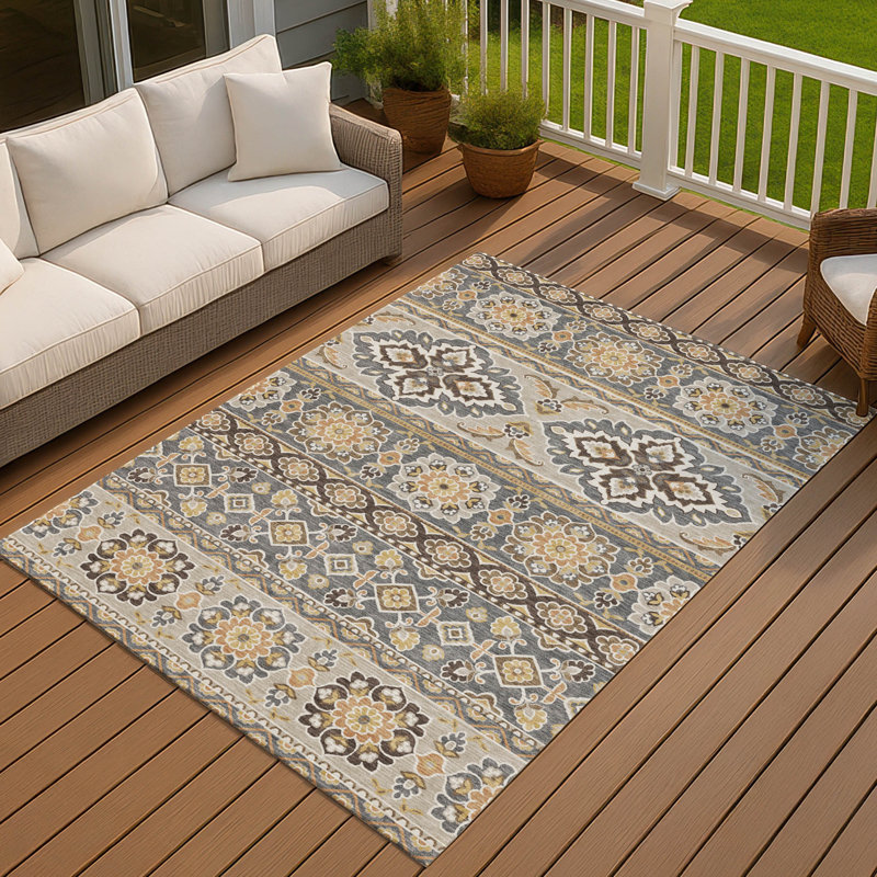 Machine Washable Indoor/Outdoor Chantille ACN2677 Tribal Rug, Gray, 9' x 12'