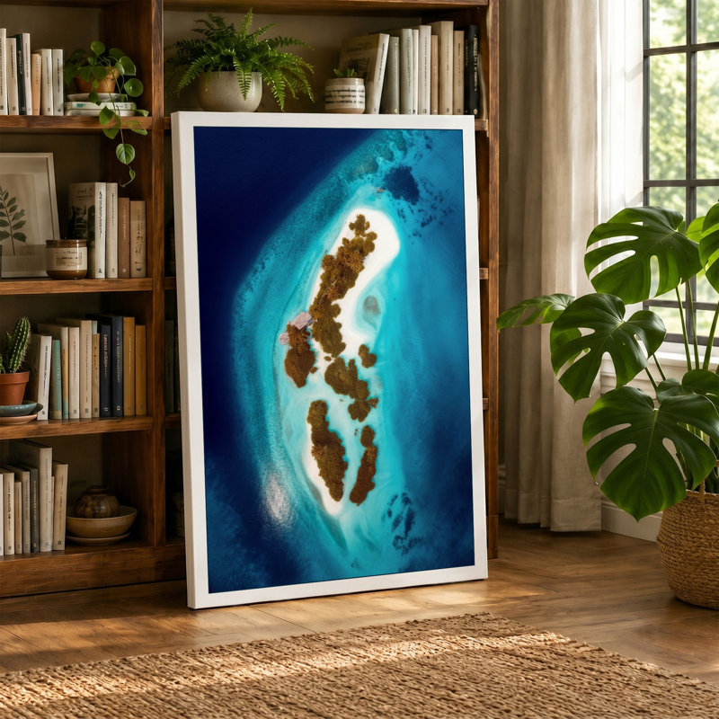 Atoll From Above Coastal - Wrapped Canvas, 24x16 - 61.0 x 40.6 cm, Cream Border