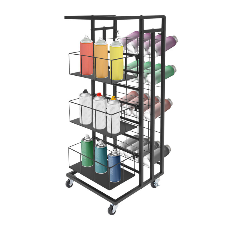 32 Cans Spray Paint Can Storage Rack With Wheels, Matte Black