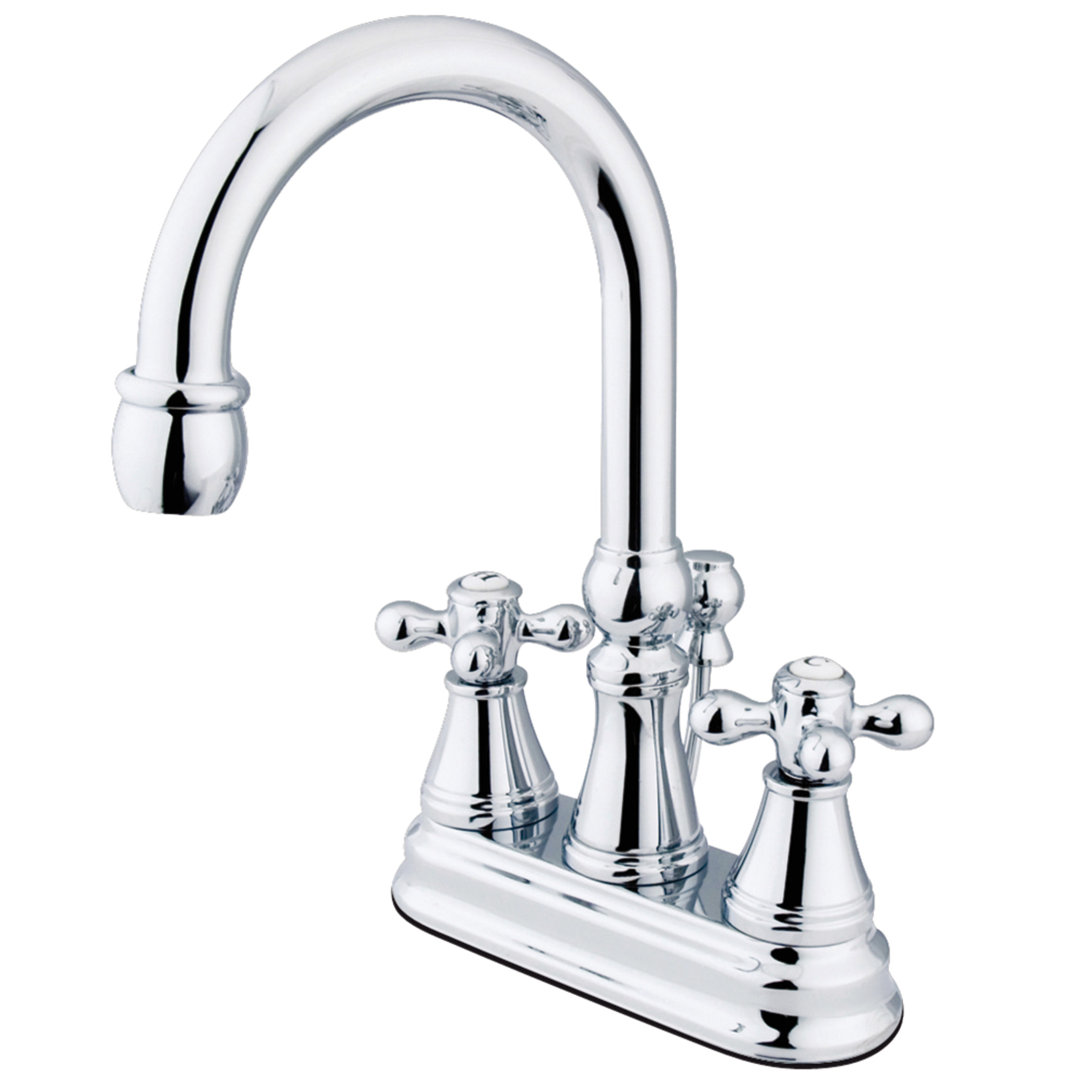 Kingston Brass Restoration Two-Handle 3-Hole Deck Mount 4" Centerset Bathroom Faucet with Brass Pop-Up Kingston Brass