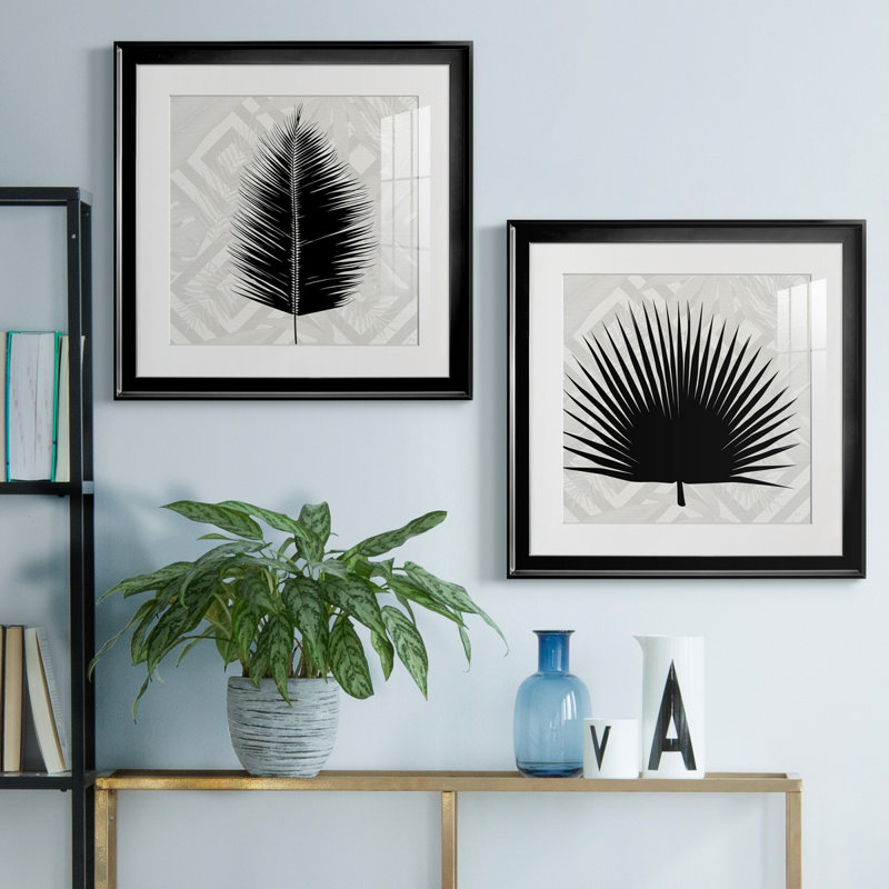 Feuille Exotique I - ensemble de 2 impressions, Papier encadré noir, Blanc, H 17,5 po x l 35 po x P 1,5 po