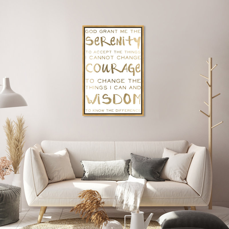 Serenity " Serenity Prayer And Courage Motivation ", Gold Framed, 31" H x 21" W
