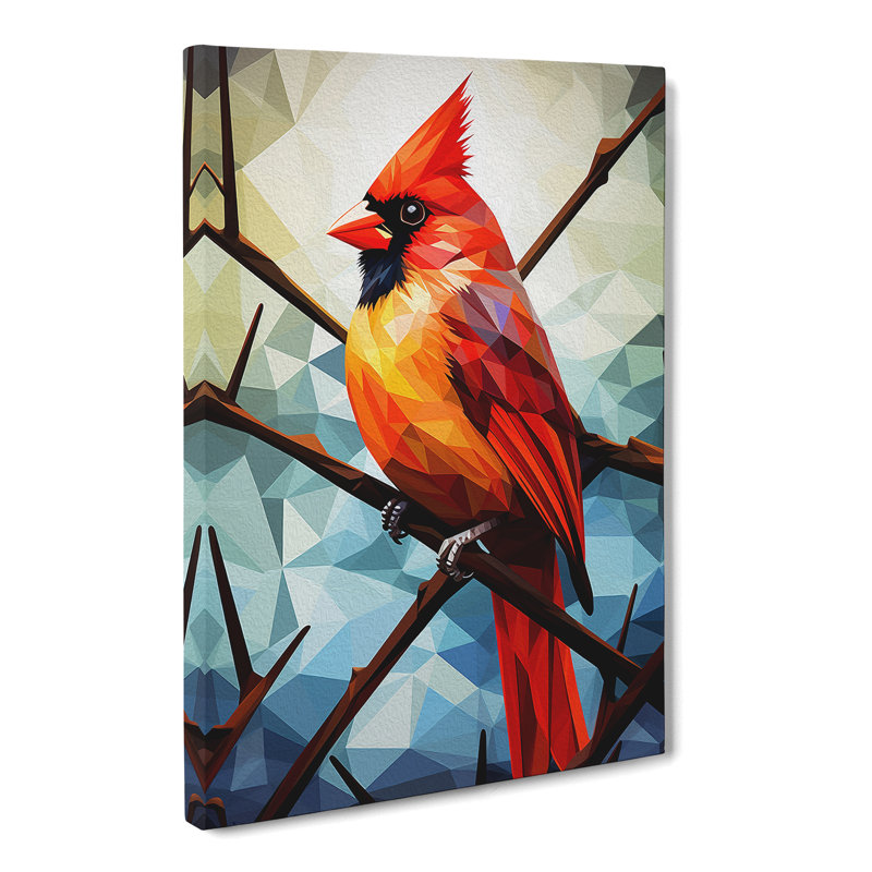 Cardinal Bird Geometric - Wrapped Canvas, 50cm H x 35cm W x 3cm D