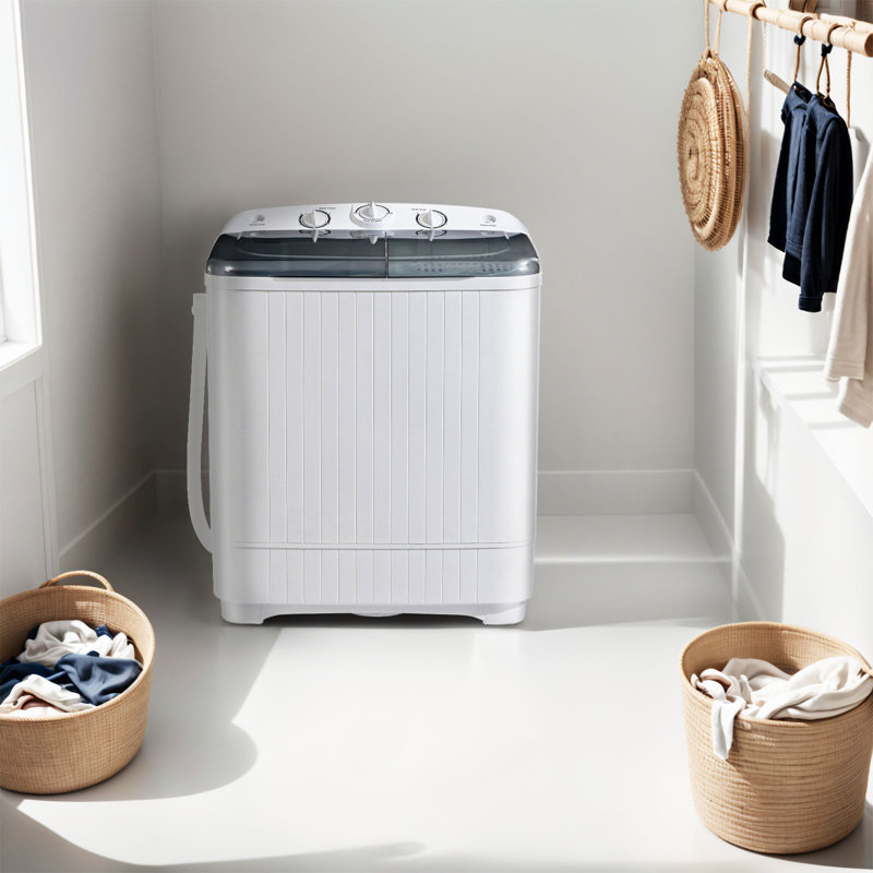 Portable Washing Machine with Drying Rack and 10 Hangers, 22lbs Mini Compact Laundry Washing Machine, Twin Tub 13lbs Washer & 9lbs Spinner, Clothes Washer Machine with for Apartment, Dorm, RV, Black