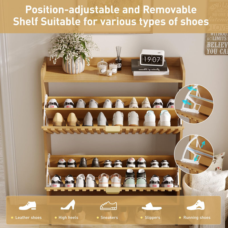 Fluted Shoe Storage Cabinet With 2 Flip Drawers