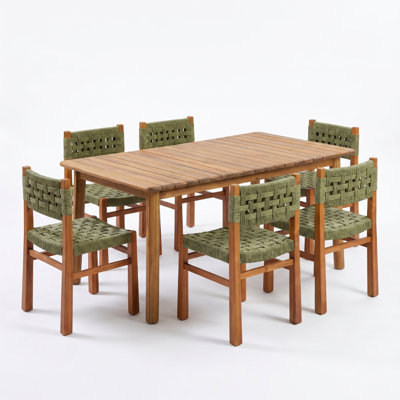 Hapeville Modern Coastal Acacia Wood & Woven Wicker Patio Dining Set