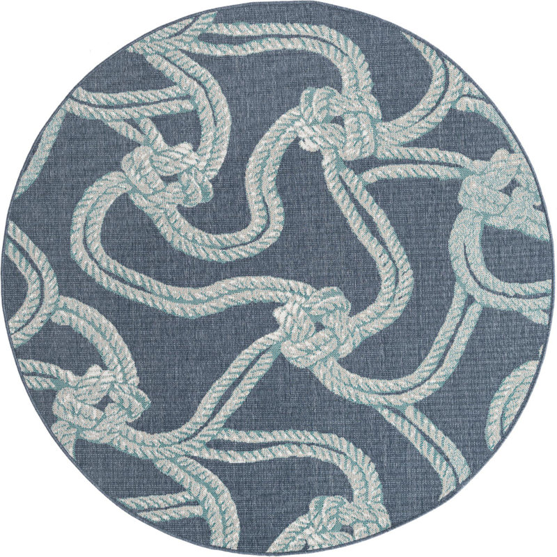 Outdoor Ayton Area Rug Navy Color, Round 7'