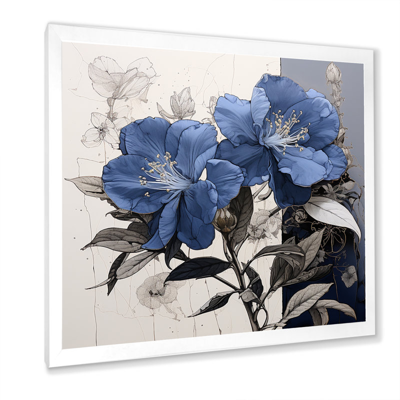 Impression florale sur fond de rhododendron, H 36 po x l 36 po x P 1,5 po, Cadre simple blanc