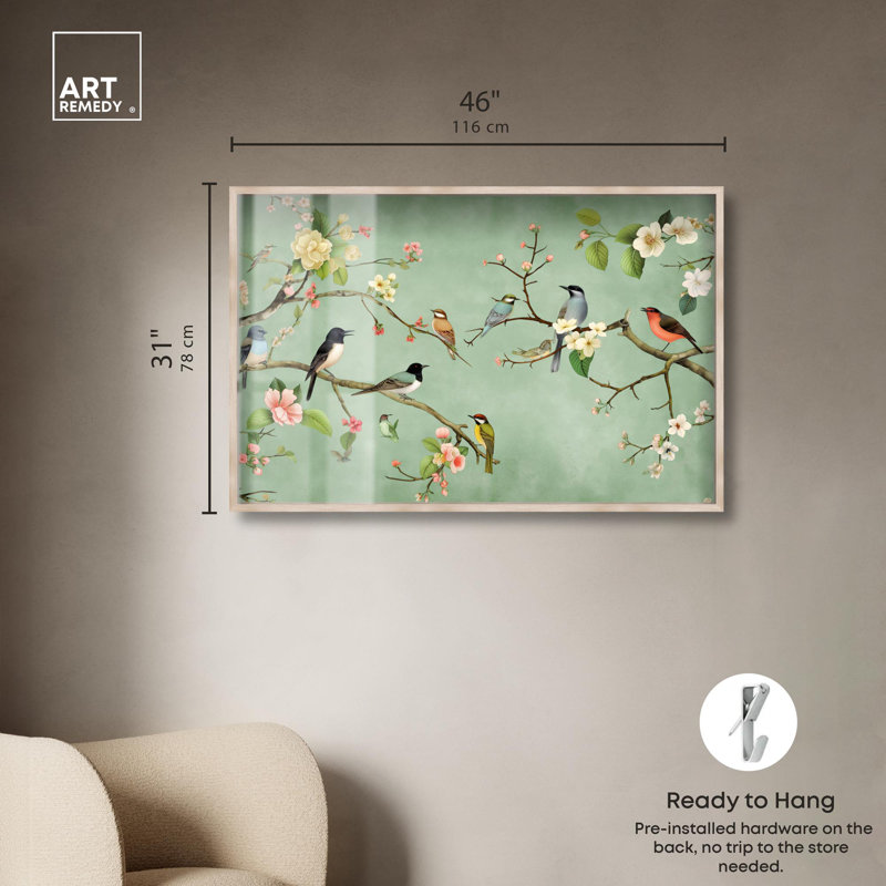 «Restful View Shadowbox Print Vintage Art» par Art Remedy, H 31 po x l 46 po, Crème, crème