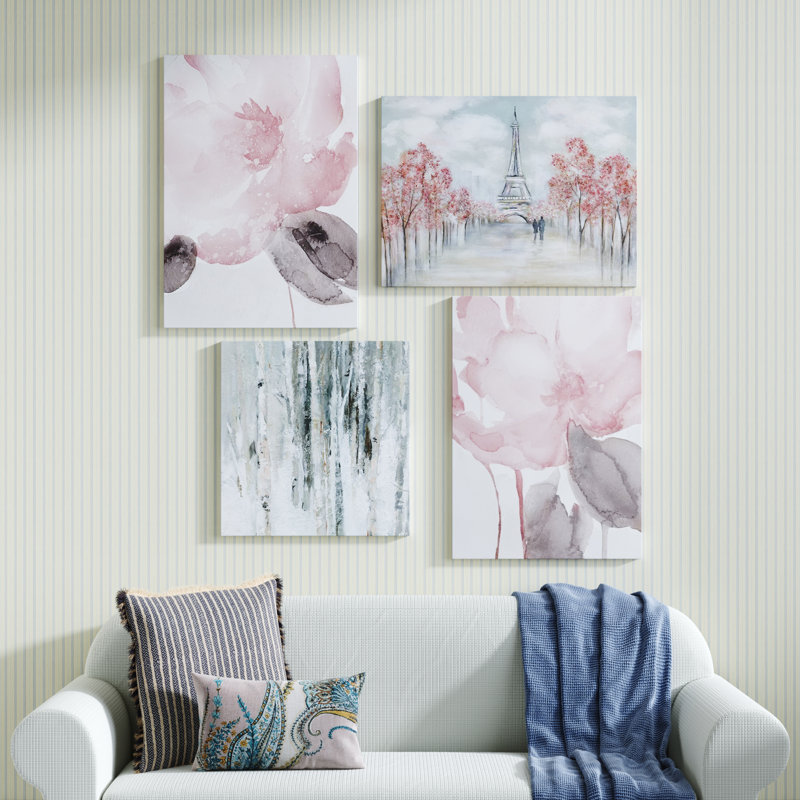 Contemporary Contemporary - ensemble de 4 reproductions sur toiles tendues, H 48 po x l 144 po x P 1,5 po