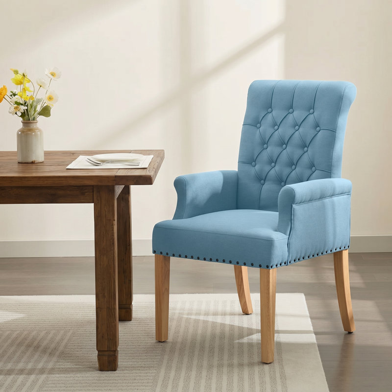 Amdad 41'' H Tufted Upholstered Parsons Chair, Blue, Natural