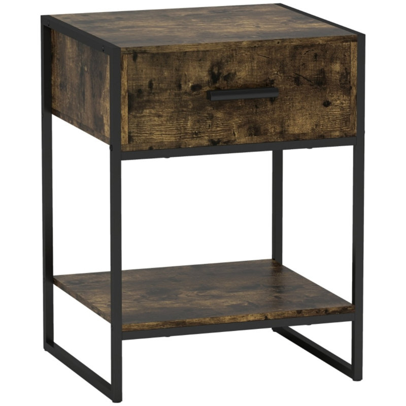 45 cm W Bedside Table, Rustic Brown/Black