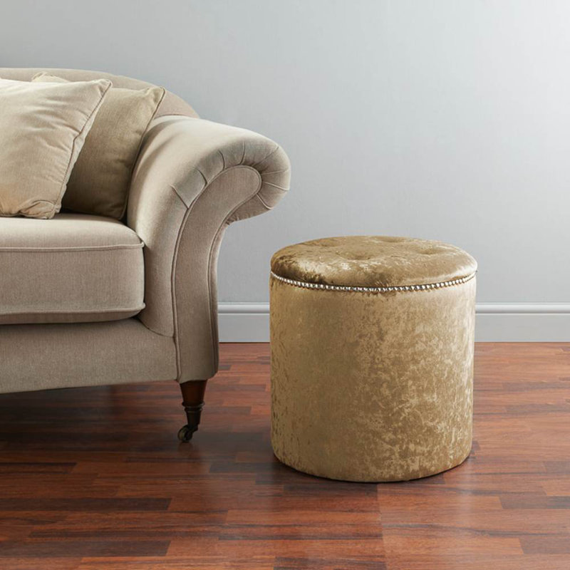 Hepner Velvet Tufted Round Solid Colour Pouffe Ottoman, Gold