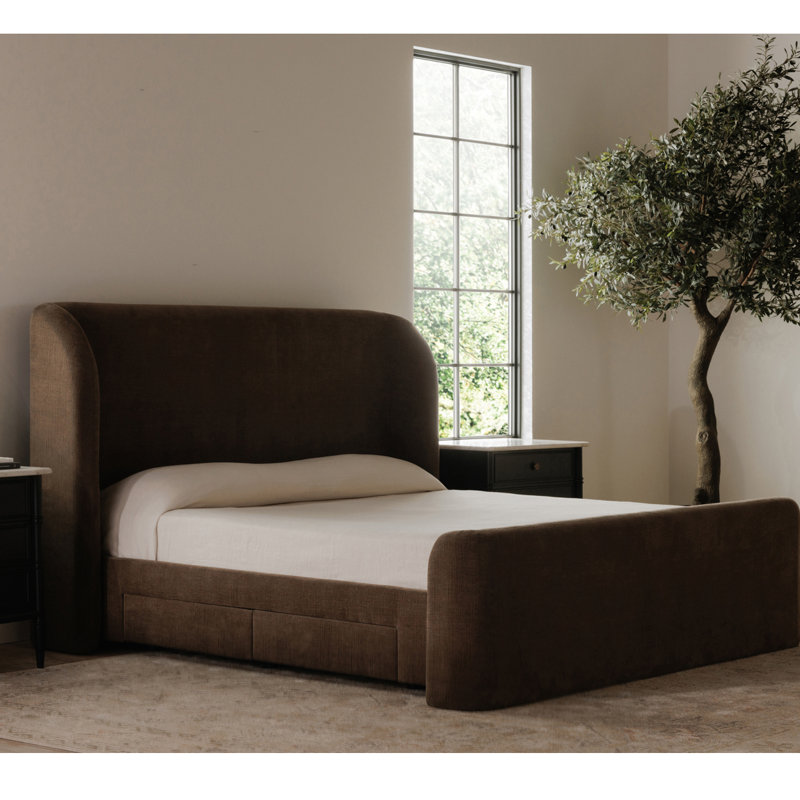 SOPHIA Upholstered Wingback Storage Bed, Queen, Dark Brown