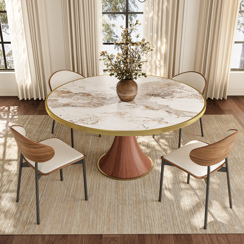 Table de cuisine luxueuse à base en bois massif et à garniture dorée Luxury Thicken Stone pour 2 à 8 personnes, Nuage Atlas