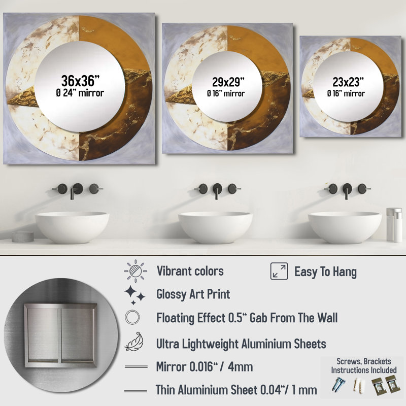 Gold White Yin And Yang II - Meditation Large Square Mirror Wall Decor For Bedroom, 23" x 23"