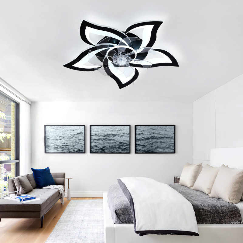 Flower-shaped Led Ceiling Fan With Remote, 25.6" Wide