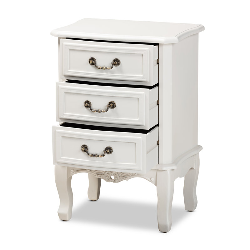 Deanthony 3-Drawer Nightstand in White Finish With Brass Handles, 27.56'' H X 18.9'' W X 13.78'' D