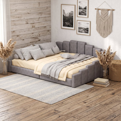 Queen-Sized Upholstered Daybed with Silver Nailhead Accents