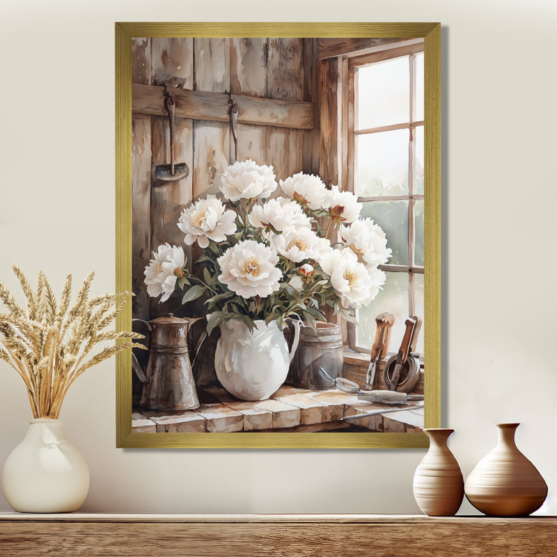 Bailey - salon d'art mural floral, H 44 po x l 34 po, Reproduction encadrée d'une seule photo, Doré