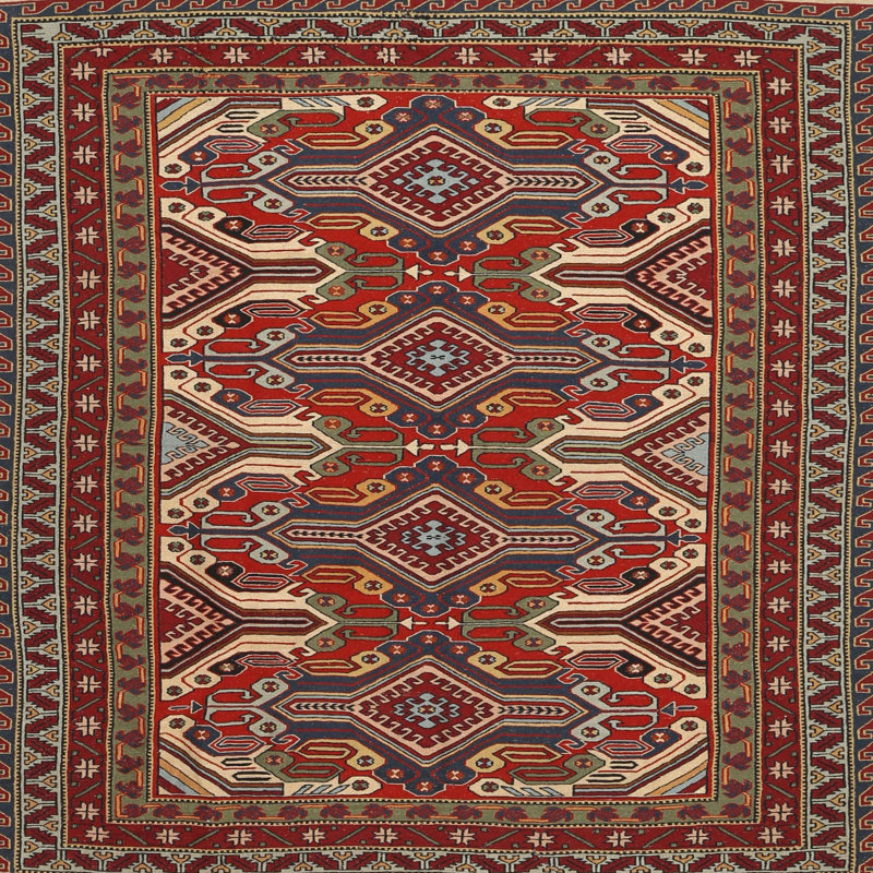 Tapis rouge à motif sud-ouest, Carré 6 pi