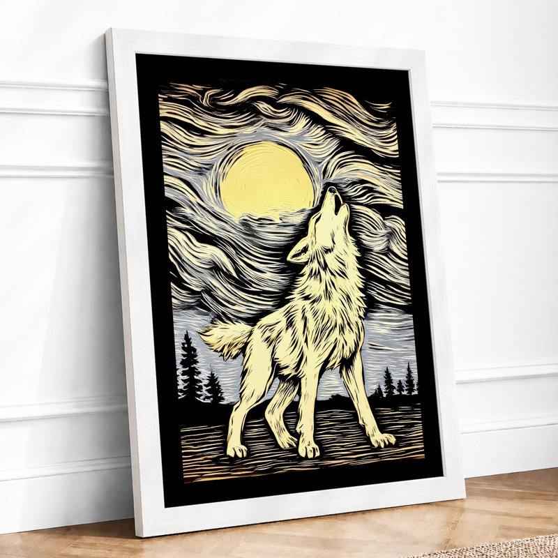 Wolf Howls At Moon Rustic - Print, A3 - 42.0 x 29.7 cm, White