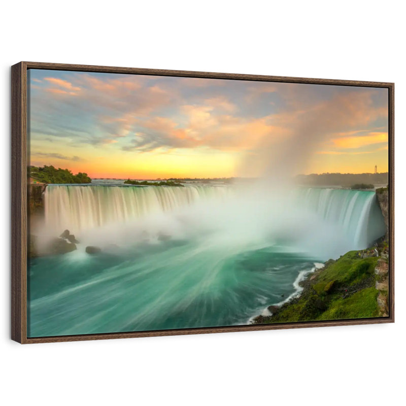 Paysage des chutes du Niagara, 25 po x 17 po, Cadre flottant noyer