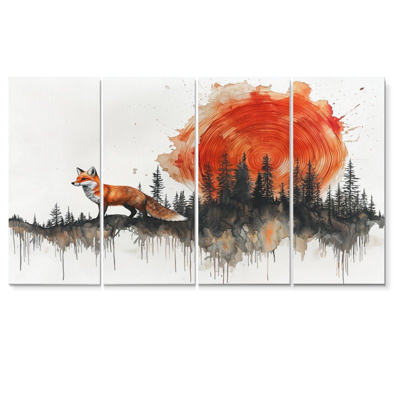«Silent Fox In Forest Landscape III» - décoration murale animal renard - art mural moderne, H 28 po x l 48 po, 4