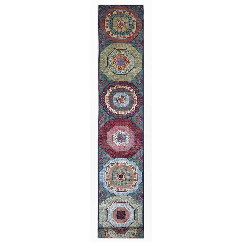 Tapis bleu marine noué à la main, Tapis de couloir 2 pi 6 po x 19 pi 10 po