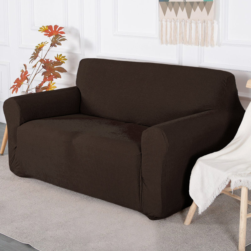 Ensemble de housse pour causeuse et housse de fauteuil extensible à 4 compartiments 3 pièces, Polyester chocolat