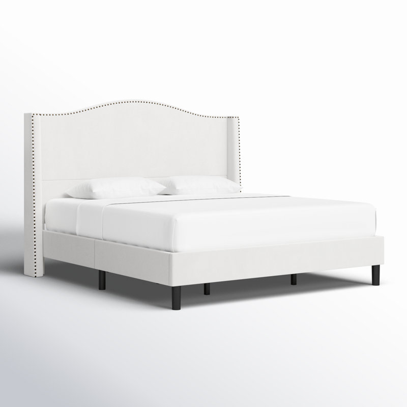 Lit plateforme tapissier Ameera, Double, Blanc