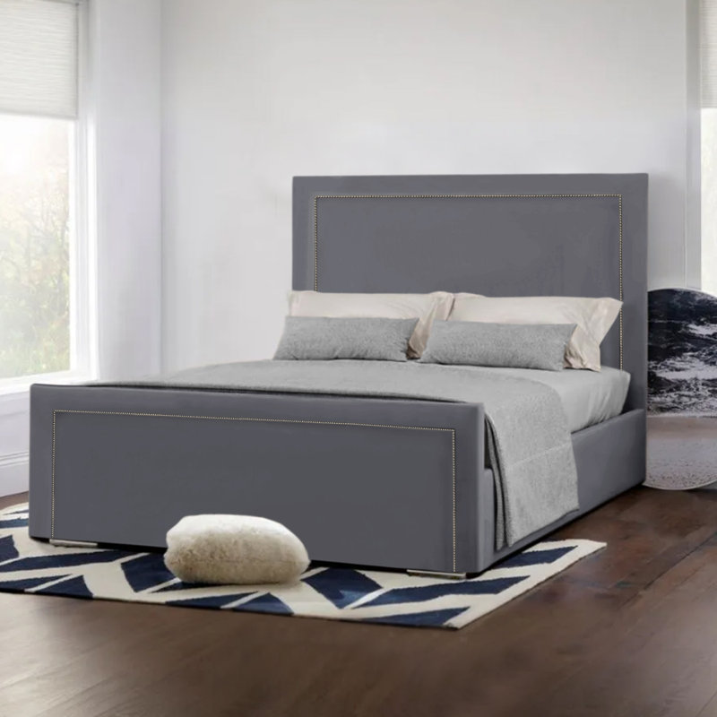 Monaco Studded Bed Upholstered Bed, Steel, Kingsize (5')