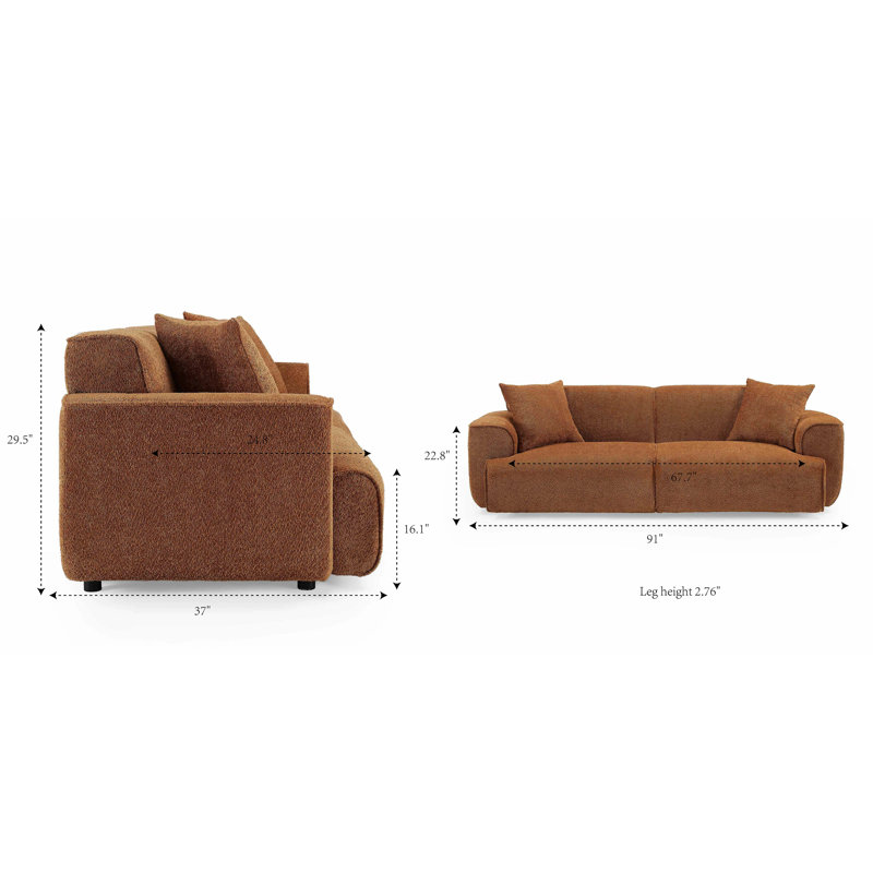 Wallas 231.1Cm Round Arms Sofa, Rust Boucle