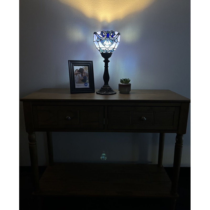 Simonetti Tiffany Mini Torch Table Lamp Baroque Style Stained Glass LED Bulb Included 6"W*6"D*15"H, Blue