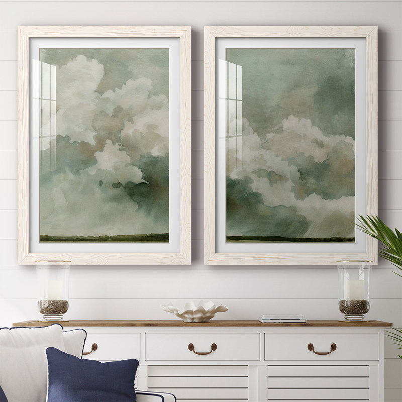 " Coming Rain I " 2 - Pieces, White, 27.5" H x 75" W x 1.5" D