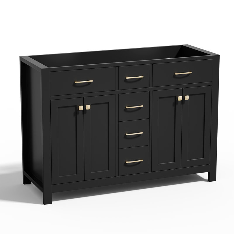 48" Double Bathroom Vanity Base Only, Sink not Inlcuded, Black