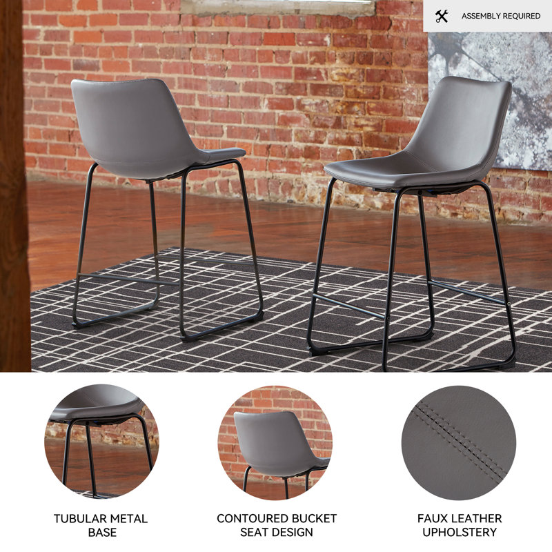 Ashtin Upholstered Counter Stool with Metal Frame, Counter Stool (24.5” Seat Height), Gray