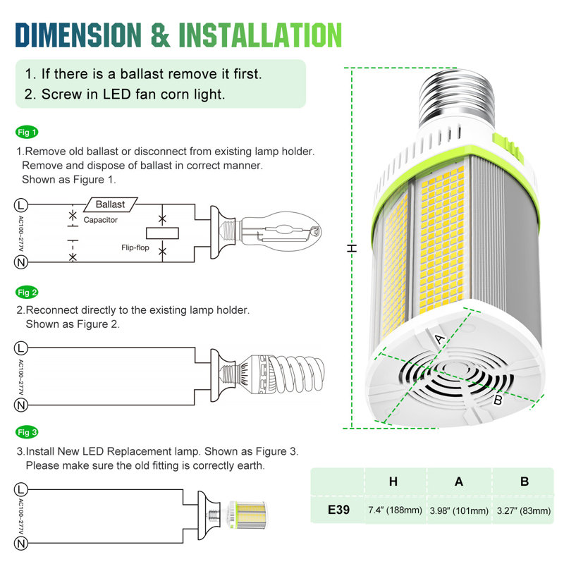 Éclairage public commercial sélectionné AC 277-480V E39, AC 277-480V, 80W