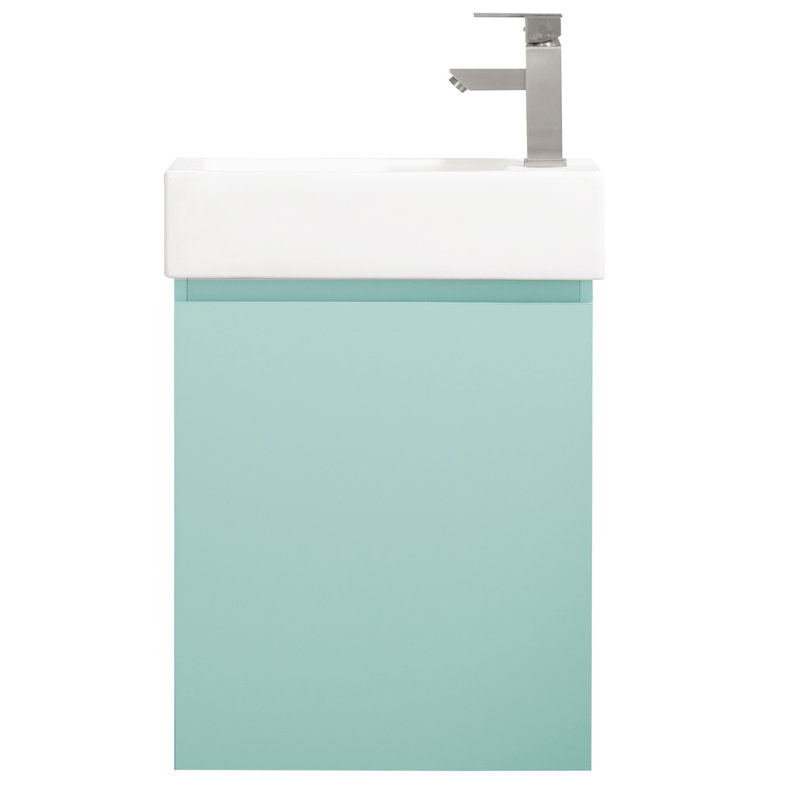 Ensemble de meuble-lavabo de salle de bain simple fixé à un mur 20 po Pimental, Vert menthe