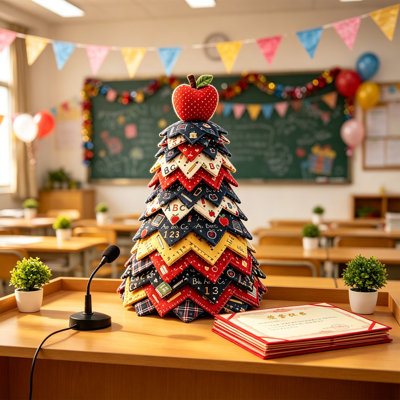 Fabric Christmas Tree Desktop Decoration Printed Quilted Tree Ornament for -to-school Season Handmade Multi-layered Fabric Tree Desktop Decoration Christmas Decor Gifts