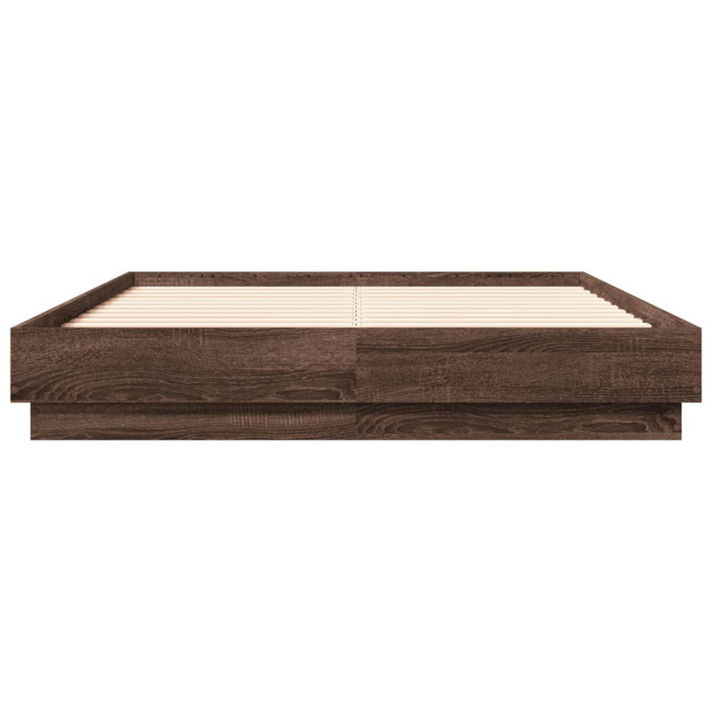17 Stories Bed Frame With LED Lights , Brown Oak, UK Single - 90 x 190 cm