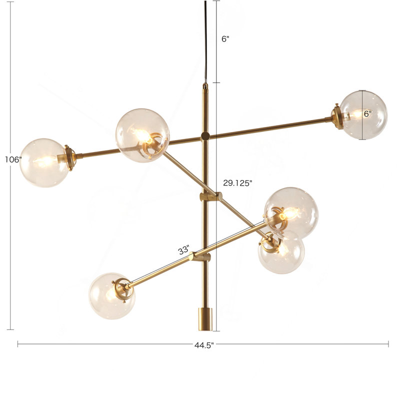 6-Globe Light Architectural Metal Chandelier