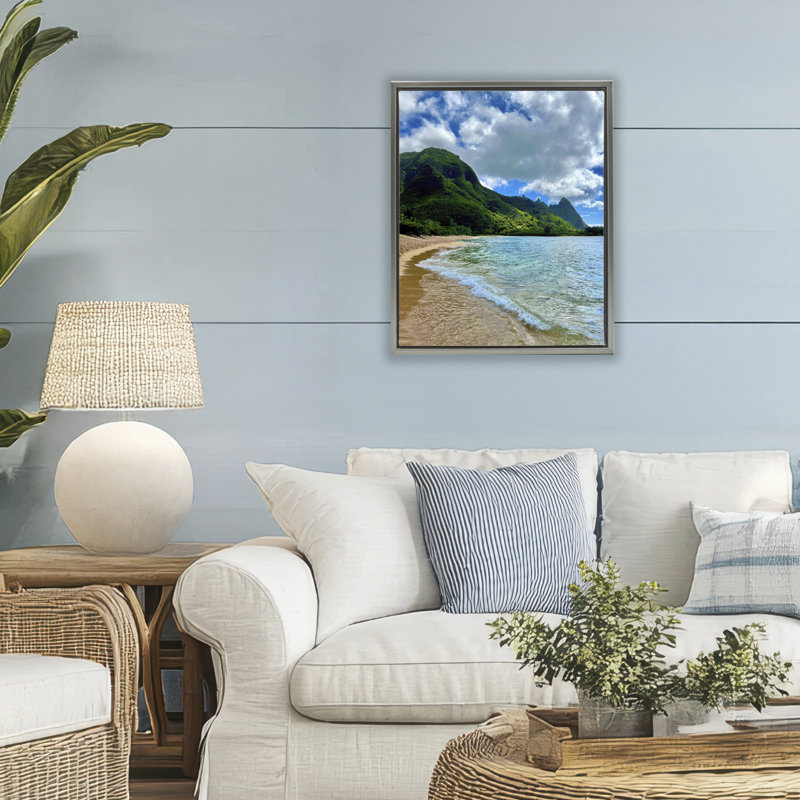 Tunnels Beach Landscape Floating Frame, design by Nicole Dell, Lustre Grey Floater Frame, 21" H x 17" W