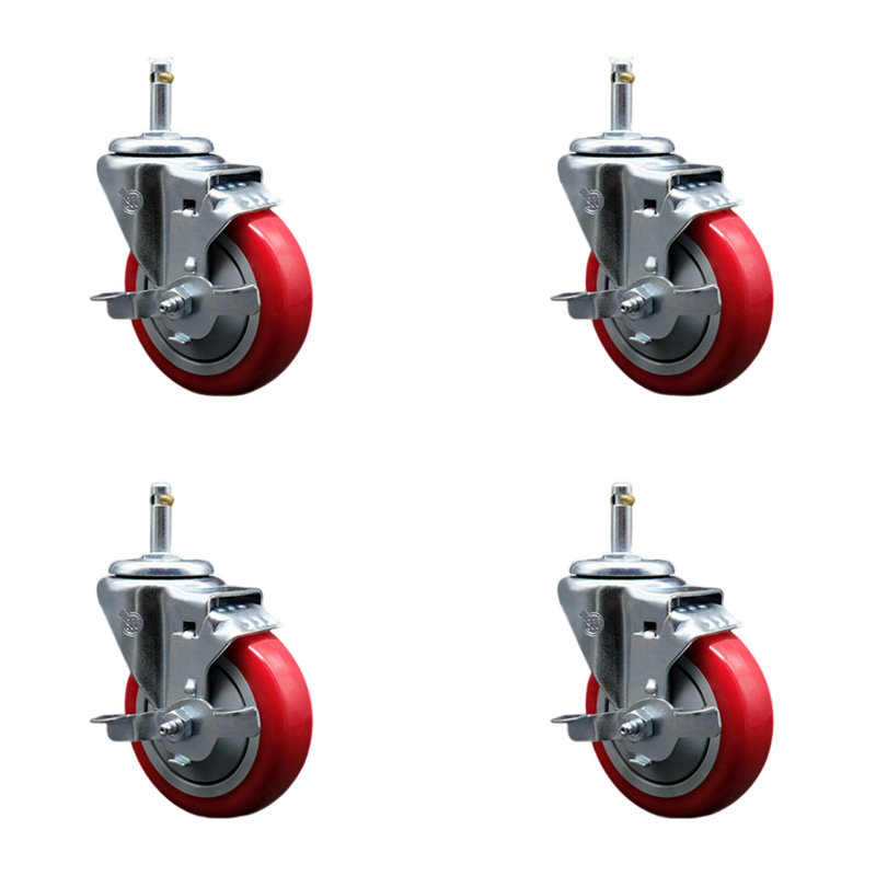 Poly Swivel Grip Ring Stem Caster, Red
